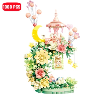 SEMBO 1300 adet Fantezi Çiçek Ay Işığı Yapı Taşları MOC Kedi Yıldız Modeli Tuğla Romantik Ev Dekorasyonu Oyuncaklar Kızlar için hediyeler