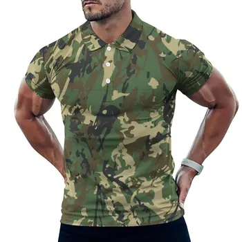 Serin Askeri Camo POLO GÖMLEK Kamuflaj Desen Rahat Gömlek Plaj Streetwear T-Shirt Erkek Kısa Kollu Yaka Büyük Boy Üstleri