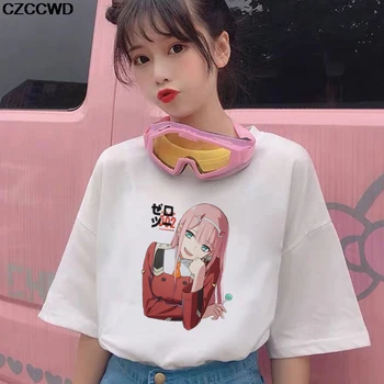 Sevgilim Franxx İçinde Goth Büyük Boy T-shirt Anime Tshirt Harajuku Vintage kadın T-Shirt kadın Giyim 2020 Mujer Camisetas