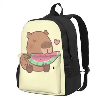 Sevimli Capybara Seviyor Karpuz öğrenci sırt çantası Okul Dizüstü Seyahat Çantası Karpuz Yaz Kemirgen Sevimli Hayvanlar Kawaii