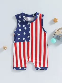 Sevimli Kolsuz Amerikan Bayrağı Baskı Romper Bebek Boys için - 4 Temmuz Kutlamaları ve Yaz Eğlencesi için Mükemmel-Patchwork