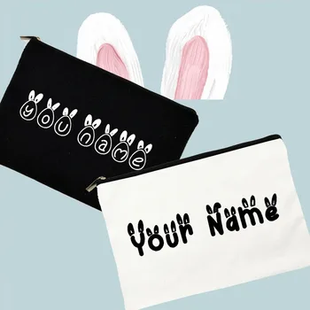 Sevimli Yumurta Tavşan Özel Adınız Tuval Kılıfı Kalem Kutusu Kozmetik Tuvalet Saklama Çantası Kişiselleştirilmiş Makyaj Çantaları Paskalya Hediyeler
