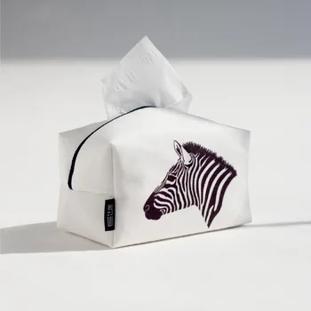 Sevimli Zebra Desen Kumaş Beyaz Doku Kutusu Kapağı Modern Doku Durumda Ev ve Arabalar için Yüz Peçeteler Depolama