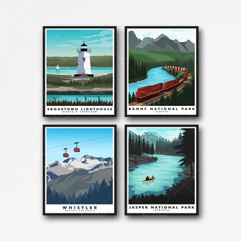 Seyahat posteri, Kanada seyahat posteri 4 parça set modern Kanada baskı dekorasyon