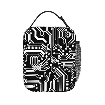 Siyah Mikroçip Donanım Devre Tasarımı Yalıtımlı Öğle Yemeği Çantaları Piknik Çantaları Termal yemek kabı yemek taşıma çantası Kadın Çocuklar için Okul