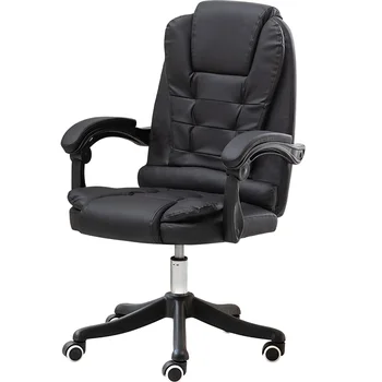 Siyah patron sandalyesi ergonomik ofis koltuğu yumuşak ve rahat ofis ev bilgisayar sandalyesi sabit kol döner sandalye özel teklif