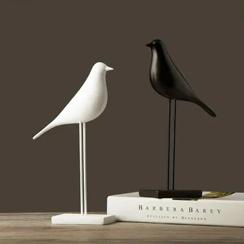 Siyah ve beyaz kuş reçine Masaüstü Dekor Ev Dekor Hayvan Dekorasyon Oturma Odası Ofis Zanaat Dekorasyon