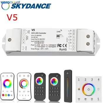 Skydance RGBCCT LED denetleyici 12 V 24 V 5CH 5A RGBCCT RGBW RGBWW LED şerit ışık kontrolörü V5 2.4 G RF kablosuz dokunmatik uzaktan