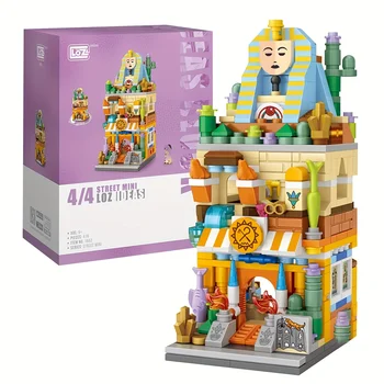 Sokak Sfenks Firavun Antika Dükkanı Mağaza Mimari 3D Modeli Mini Blokları Tuğla Yapı Oyuncak Çocuklar İçin noel hediyesi