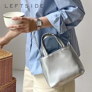 SOL TARAFA Kore Moda Kadınlar Sevimli Mini Gümüş Zincir Çanta ve Çantalar 2024 PU Deri Crossbody Çanta omuz çantaları Bolsas