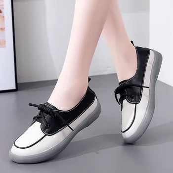Sonbahar kadın ayakkabısı Moda Ajur Sığ Dantel-up rahat ayakkabılar nefes alabilen mikrofiber deri sneakers Yumuşak düz spor ayakkabı