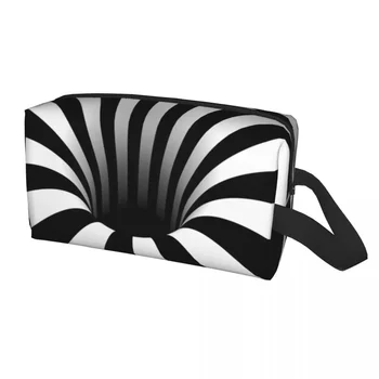 Soyut Kara Delik Seyahat makyaj çantası Optik Illusion Siyah Ve Beyaz Çizgiler Makyaj kozmetik düzenleyici Güzellik Depolama Dopp Kiti