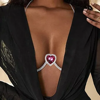 Stonefans Pembe Kalp Takı Kadın Aksesuarları için Rhinestone Göğüs Seksi Braketi İç Çamaşırı Sütyen Kadın Kostümleri 2024 Kulübü Parti