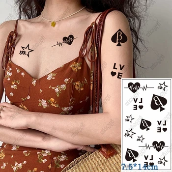 Su geçirmez Geçici Dövme Etiket Maça Kalp Atışı Pentagram Aşk Desen Sahte Dövme Flaş Dövme Kol Vücut Sanatı Kadınlar Erkekler için