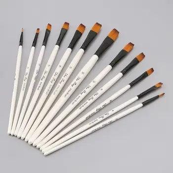 Suluboya Boya Fırçası Kalem 12 adet Naylon Saç Ahşap Saplı Öğrenme Çizim Çocuklar için Erkek Kız Resim Oluşturma Aracı