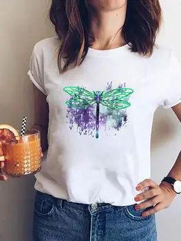 Suluboya Yusufçuk Trend Sevimli Baskı Moda Kısa Kollu Elbise Kadın Yaz T Grafik Tee Rahat T-Shirt Kadın Giyim