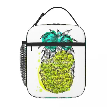 Suyu Ananas Elle Çizilmiş Tropikal Meyve Suluboya Sıçrama yemek taşıma çantası Öğle Yemeği Kutuları termal çantalar Öğle Yemeği Termal Çanta