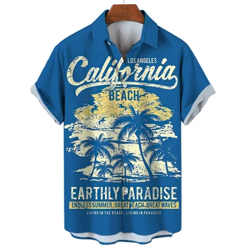Sörf baskılı kısa kollu gömlek Hawaii erkek gömleği, moda rahat üst, Aloha plaj tişörtü, büyük boy gömlek