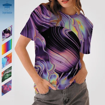 Sıvı Boya Dokulu sanat Baskı Büyük Boy T-shirt Moda Kişilik Yanardöner Yaz Açık Gevşek Giysiler Unisex Üstleri Kadın Tee