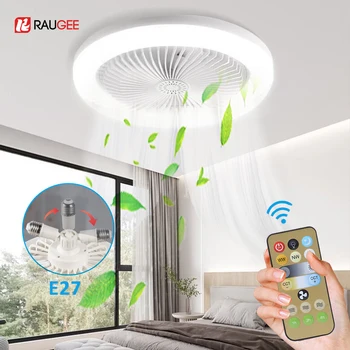 Tavan vantilatörleri uzaktan kumanda ve ışık ile 30W LED lamba fanı E27 dönüştürücü tabanı Akıllı sessiz tavan vantilatörleri Yatak odası oturma Odası İçin