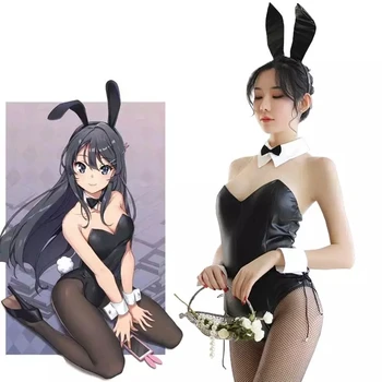 Tavşan Kız Sevimli Seksi İç Çamaşırı Kostüm Bodysuit Rol Oynamak Tavşan Kadın Seti Siyah Deri Hollow Out Cosplay Egzotik Üniforma