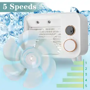 Taşınabilir 5 Hız Mini Klima Hava Soğutucu Sprey Su Soğutma Fanı Nemlendirici led ışık Masası Kişisel AC Fan Ofis için