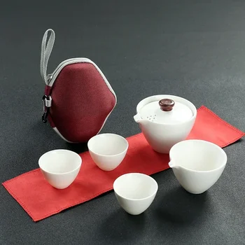 Taşınabilir Açık Seyahat Kahve çay seti İle Teaware saklama çantası Demlik Çay Fincanı Çin Kung Fu çay takımları su ısıtıcısı kahve Drinkware