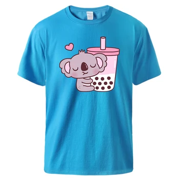 Tembellik Seviyor Süt Çay baskı T Shirt Erkek Nefes Rahat Kısa Kollu Pamuklu Rahat moda üst giyim Temel Yaratıcı Tshirt