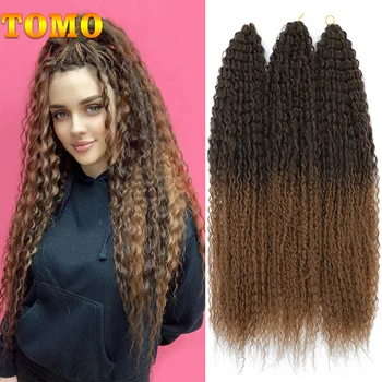 TOMO Sentetik Afro Kinky Kıvırcık Saç Demetleri Büküm Tığ saç ekleme Ombre Kahverengi Sentetik Saç Tığ Örgüler Kadınlar İçin