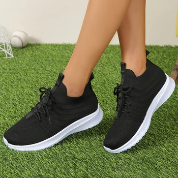 Turuncu Örme Nefes Sneakers Kadınlar için Artı Boyutu 43 Kaymaz Örgü Daireler Kadın Rahat Yumuşak platform ayakkabılar