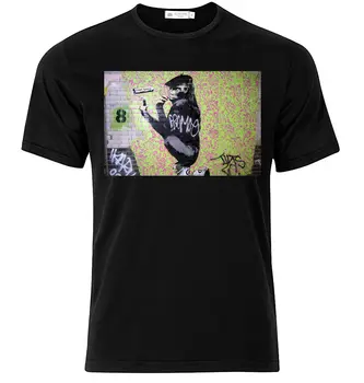 Tıraş Kong Banksy-Grafik Pamuklu Tişört Kısa ve Uzun Sl