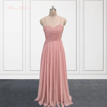 Ucuz Sevgiliye Allık Pembe gelinlik modelleri Kadınlar için 2023 Spagetti Sapanlar A-line Uzun Plise Şifon Düğün Parti Elbiseler