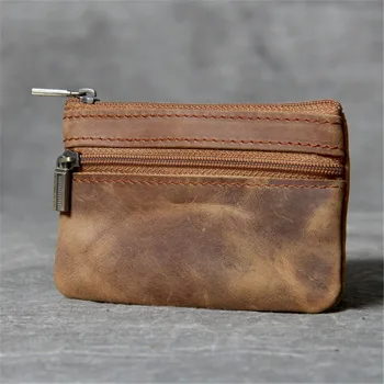 Ultra ince hakiki deri bozuk para cüzdanı mini erkek kart çantası basit retro inek derisi fermuar küçük anahtar cüzdan KİMLİK Tutucular kadınlar için