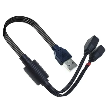 USB 2.0 2'si 1 arada uzatma kablosu, bir fişten iki sokete kadar şarj kablosu adaptörü, USB veri kablosu,siyah düz uzunluk 20cm, 40cm