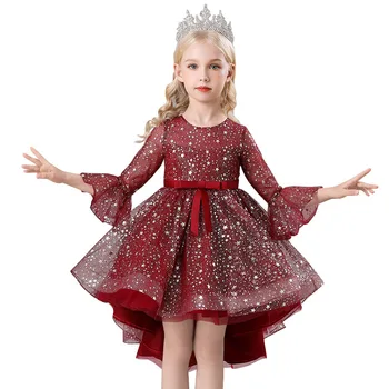 USHINE çocuk Elbise Çiçek Çocuk Yıldız Sequins Firar Prenses Küçük Kız Piyano Ziyafet Kabarık Elbise Dans Elbise