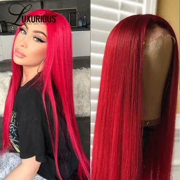 Uzun Doğal Düz Peruk 13x4 Şeffaf Dantel Frontal İnsan Saç Peruk Siyah Kadınlar İçin Doğal Saç Çizgisi 613 Kırmızı Peruk