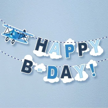 Uçak Doğum Günü Partisi Malzemeleri Uçak Mavi Mutlu Doğum Günü Afiş Vintage Bebek Duş İlk Doğum Günü Afiş Uçak Cupcake Dekor