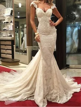 vestido de noiva sereia branco 2024 Seksi Illusion Geri Dantel Mermaid Gelinlik Yeni gelinlikler robe de mariage