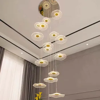Villa Döndür merdiven Led kolye lambaları basit oturma odası akrilik asılı ışık yemek odası Modern avize süslemeleri odası