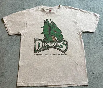 Vintage 2001 Dayton Dragons Beyzbol T-Shirt Boyutu L Büyük Heather Gri Grafik