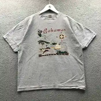 Vintage 90'lı harita Bahamalar gülümseme T-Shirt erkek XL kısa kollu grafik hatıra