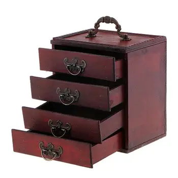 Vintage Ahşap Mücevher Kutusu Organizatör Dört Çekmeceli Çin Kapasiteli saklama kutusu Yüksek Stil Aksesuarları Çok amaçlı Retro B R1T1