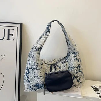 Vintage Denim Mavi Koltukaltı omuzdan askili çanta 2023 Yaz Yeni Moda Baskı Tasarım Basit ve Modaya Uygun Kişiselleştirilmiş kadın Çanta