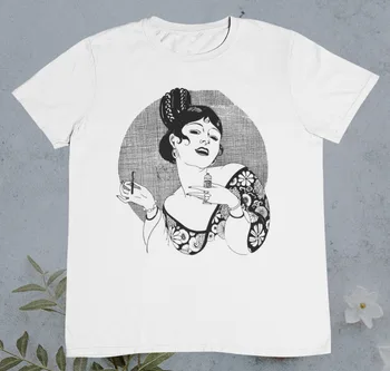 Vintage Güzel Kadın Çizim T shirt - Makyaj - %100 Premium pamuklu uzun kollu tişört