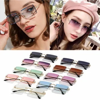 Vintage Moda 2023 Yeni Güneş Gözlüğü Çerçevesiz Çerçevesiz Dikdörtgen Tonları Degrade UV400 Yaz Seyahat güneş gözlüğü Kadınlar için