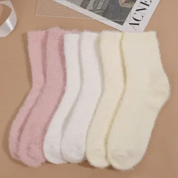 Vizon Katı Orta Tüp Çorap Şeker Renk Sıcak Kalınlaşmak Çorap Kadın Sonbahar Kış Tatlı Rahat Nefes Çorap Kat Peluş Çorap