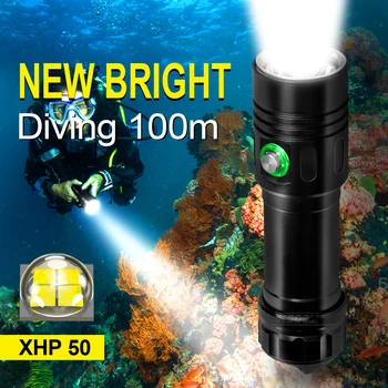 XHP50 LED el feneri Güçlü Profesyonel Dalış Meşale IPX8 Su Geçirmez Meşaleler Sualtı 18650 Veya 26650 Pil Powered By