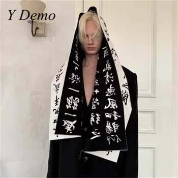 Y Demo Retro Çift Taraflı Harfler Örme Siyah Uzun Eşarp Grunge Tavşan Kadife Boyun Atkılar