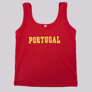 Y2k Seksi Nakış Portekiz Futbol Yaz Kadın Kırmızı Temel Kırpma Üst Yelek Streetwear Elastik Örgü Kolsuz Casual Tank Tops