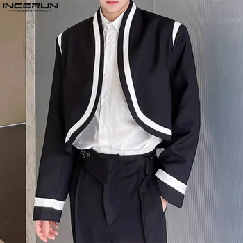 Yakışıklı İyi Oturan Üstleri INCERUN Erkek Şerit Ekleme 2 Renk Kontrast Takım Elbise Mont Eğlence Ark Salıncak Uzun Kollu Blazer S-5XL 2023
